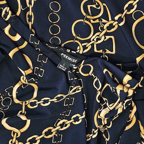 PREMISE - wrap top (navy blue/gold chain print) - Picture 9 of 9